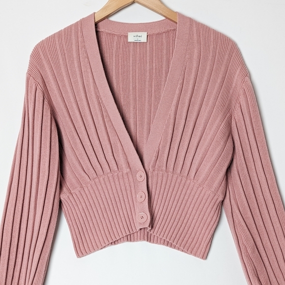 WILFRED New Plunge Front Cardigan  Wool Sweater Mauve Mousse Pink ARITZIA S - Picture 8 of 13
